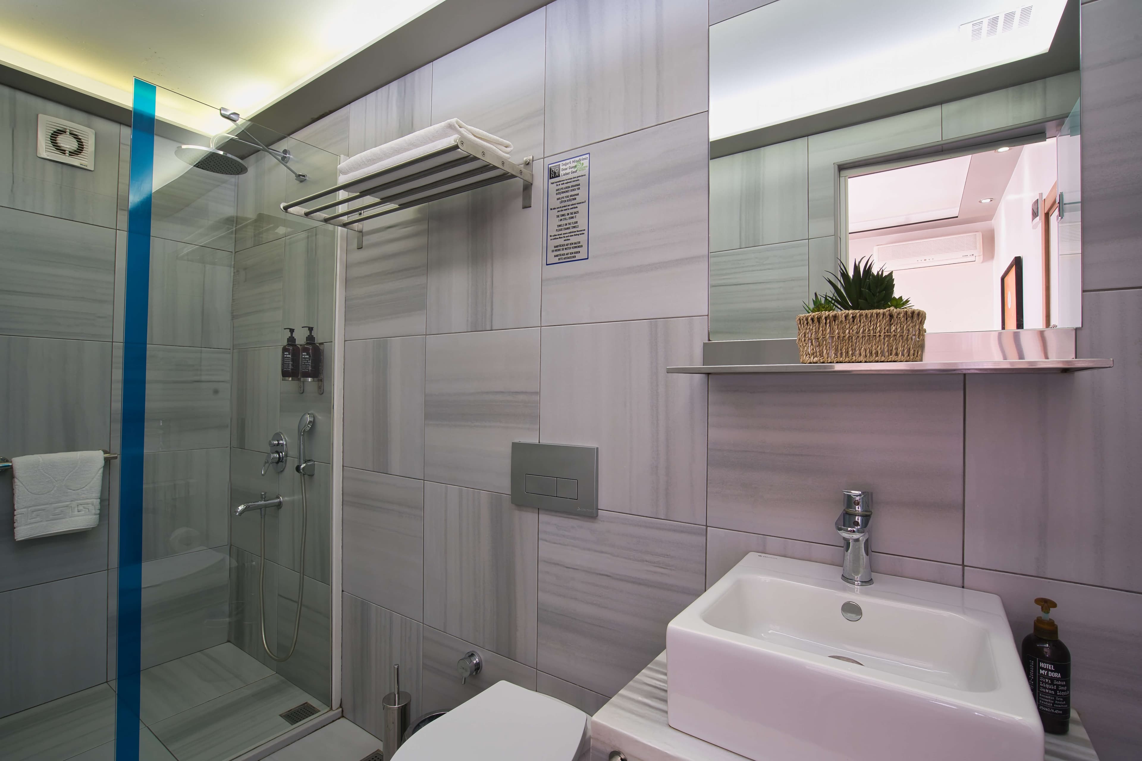 Standard twin: modern bathroom with rain shower